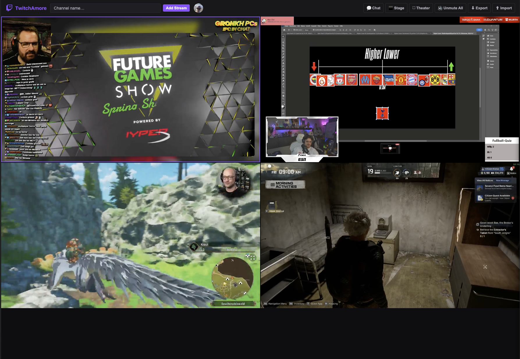 Twitchamore – Streamauswahl und Einstellungen